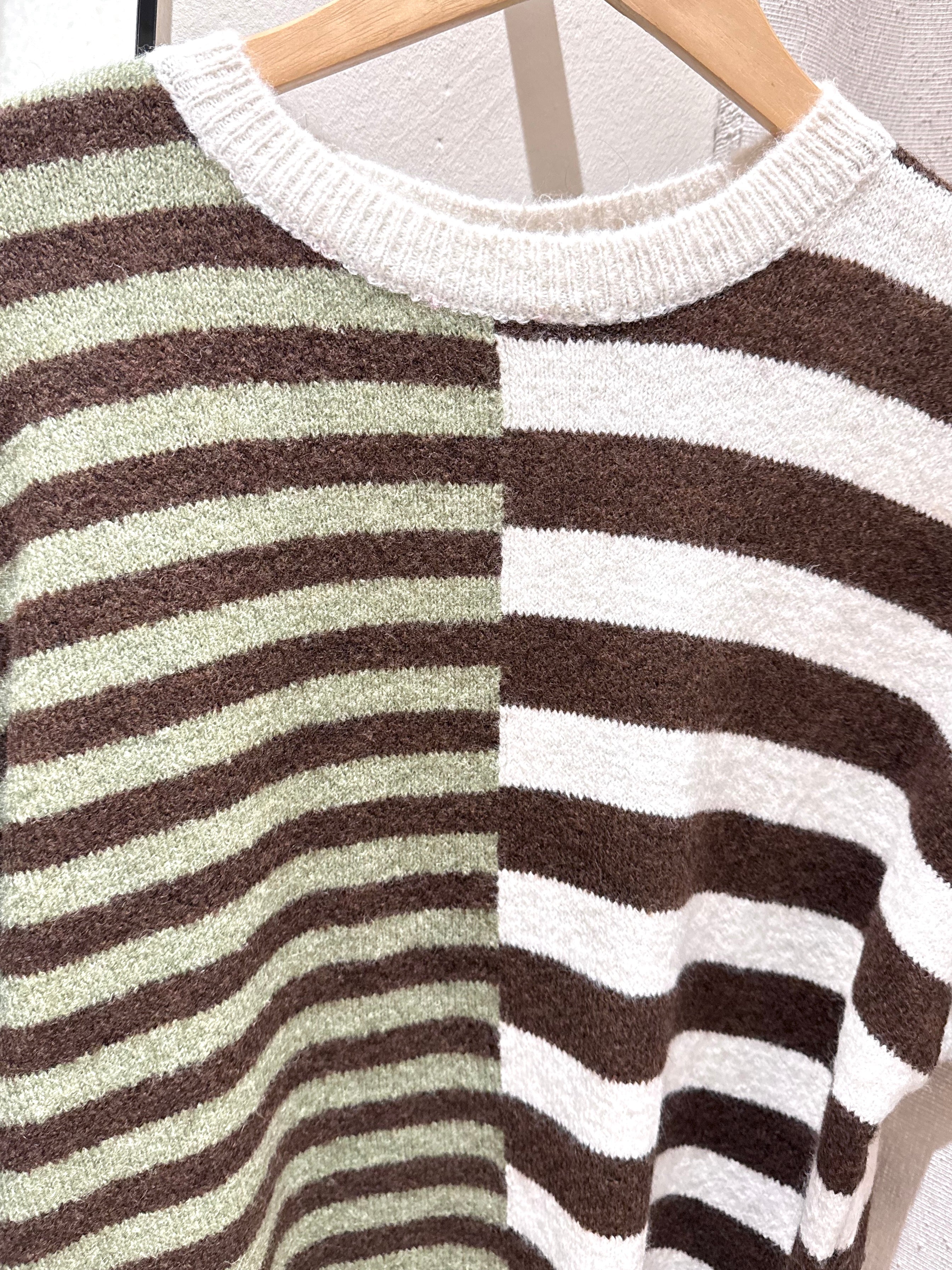 Lucy Knitted Striped T-shirt - Brown/Green - Kubanna