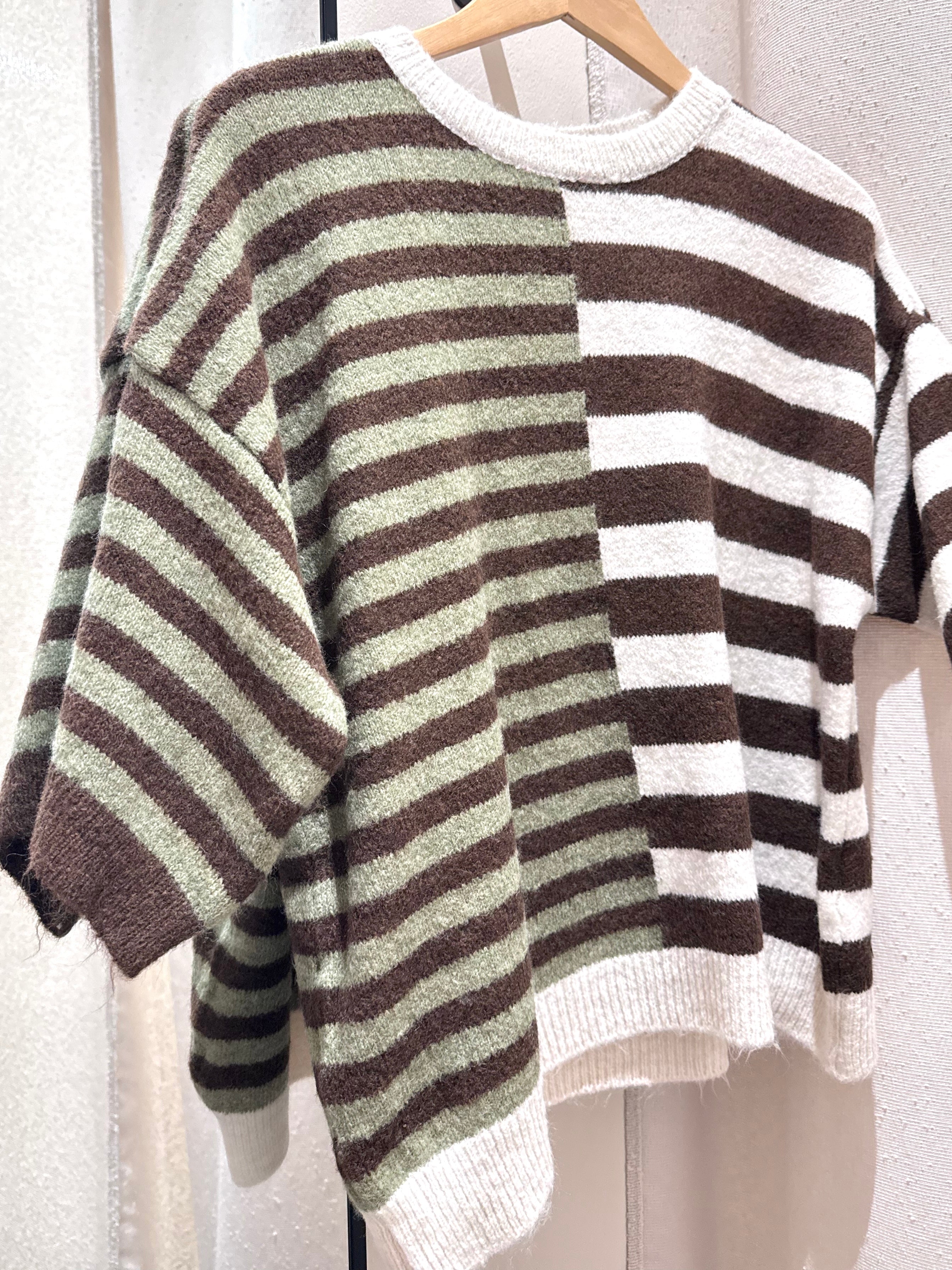 Lucy Knitted Striped T-shirt - Brown/Green - Kubanna