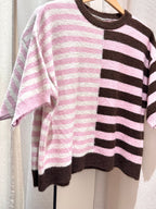 Lucy Knitted Striped T-shirt - Pink/Brown - Kubanna