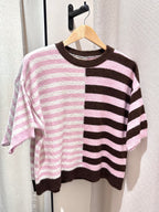 Lucy Knitted Striped T-shirt - Pink/Brown - Kubanna