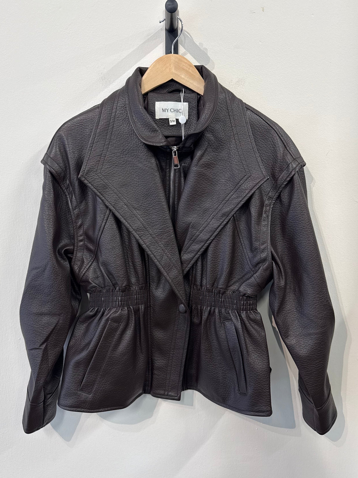 Nora Faux Leather Jacket - Brown - Kubanna