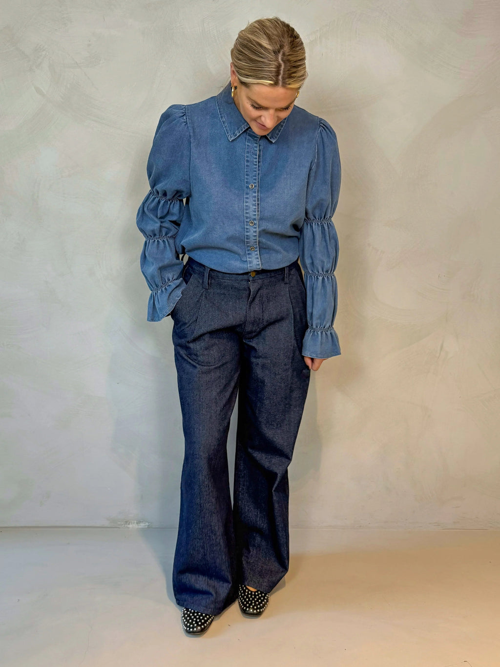 Not a label Ginny jeans blouse - Medium Blue - Kubanna