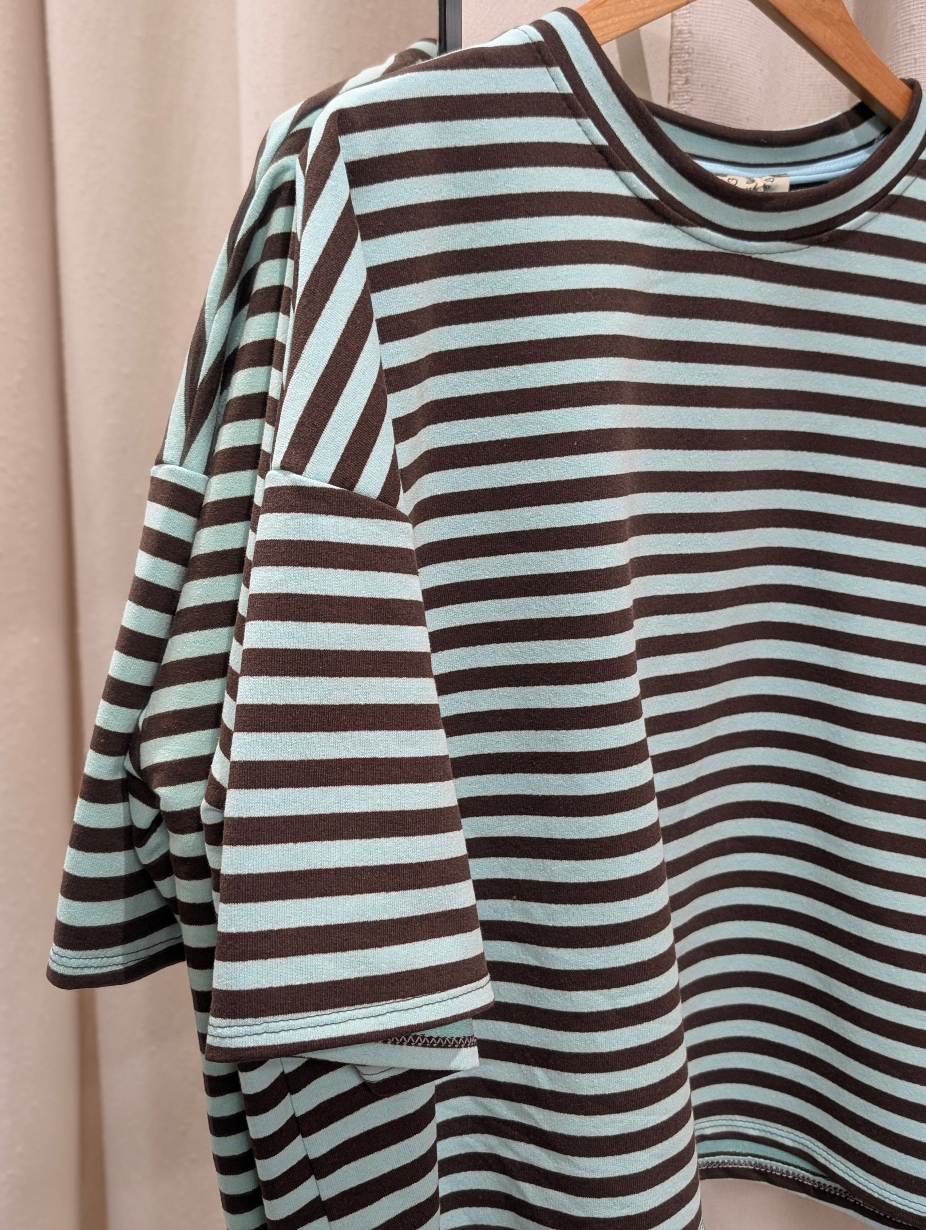 Oversized Striped Tee - Turquoise/Brown - Kubanna