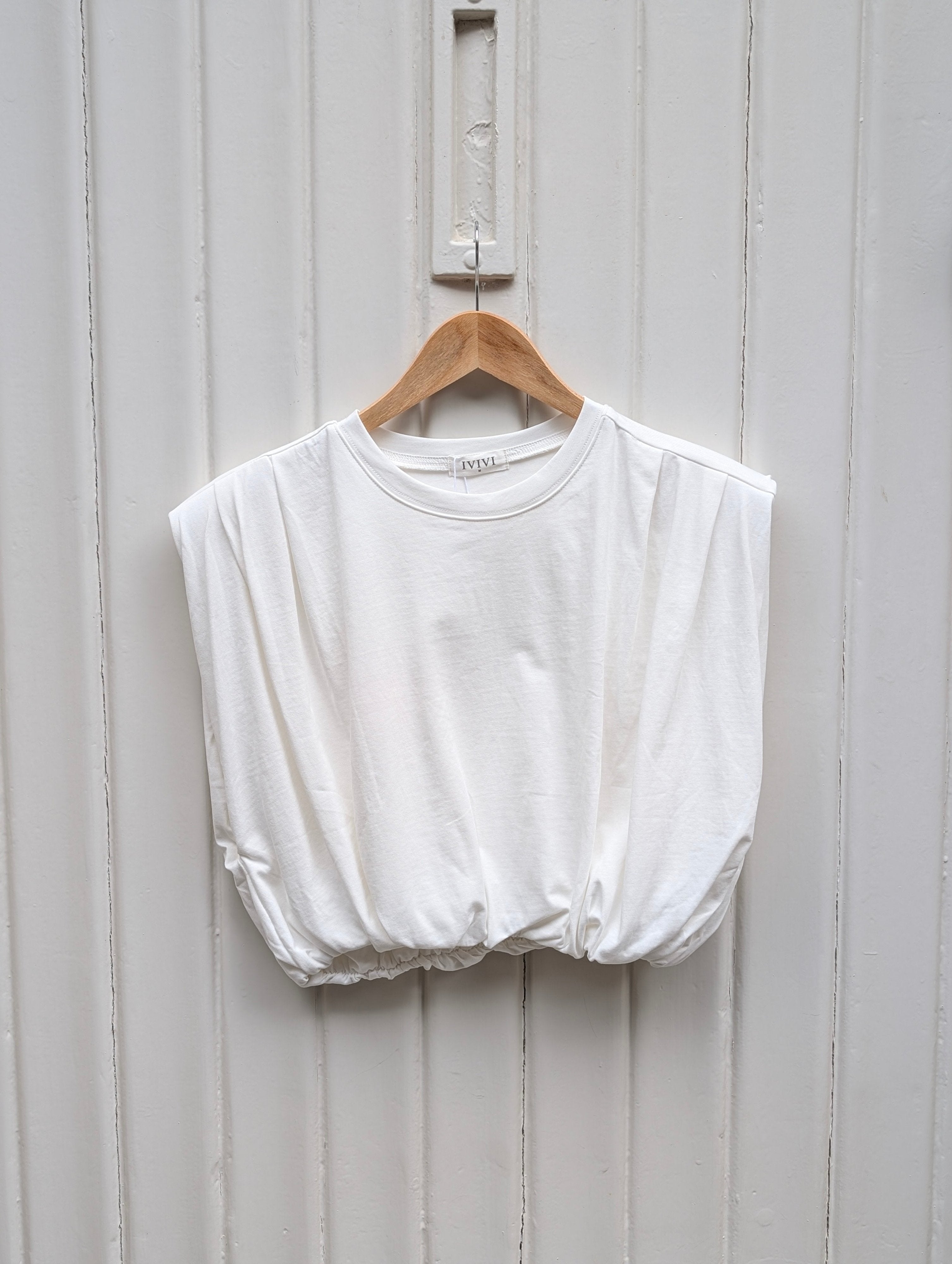 Padded Shoulder Bubble Top - White - Kubanna