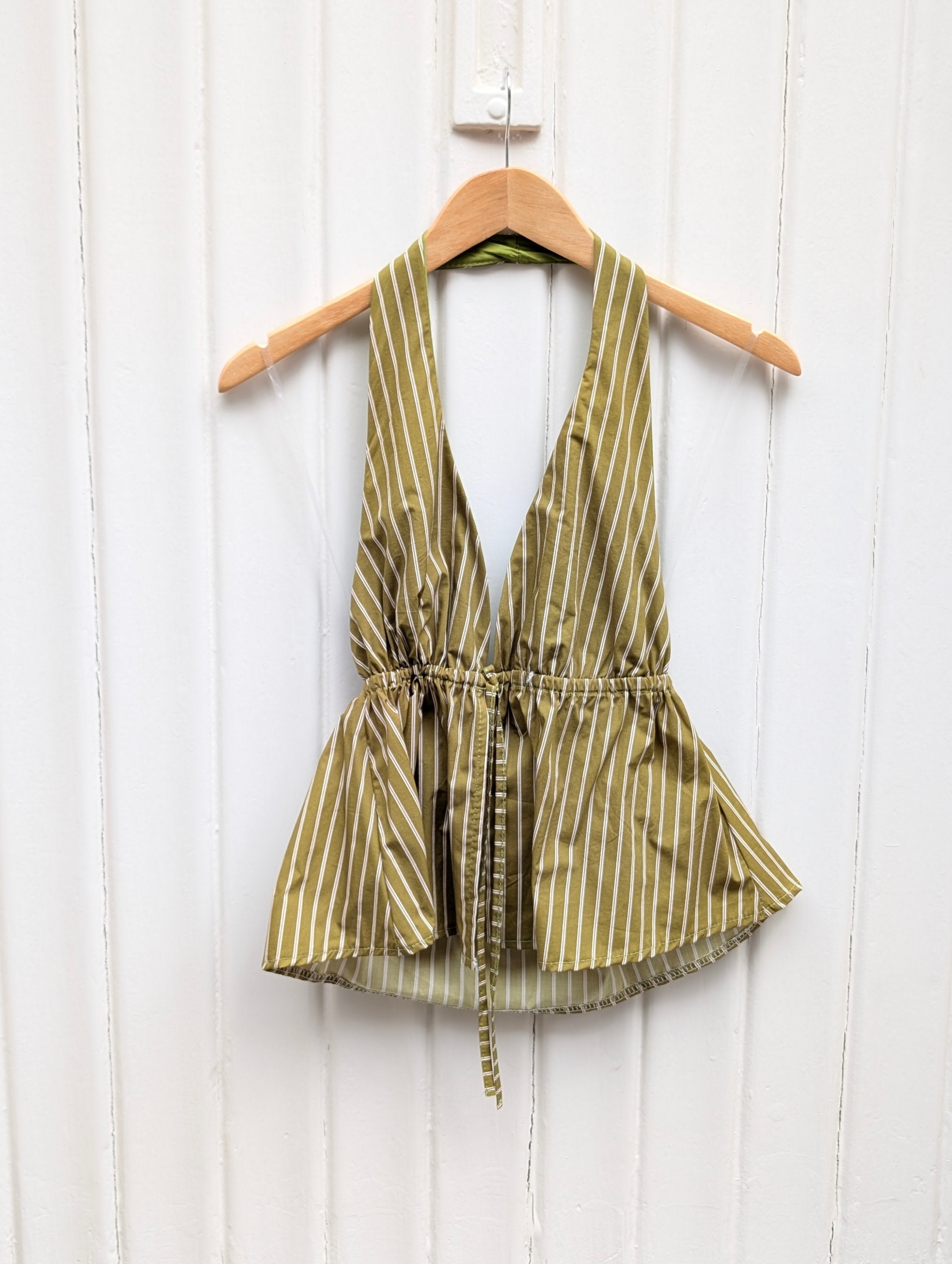 Pinstripe Halter Top - Olive - Kubanna