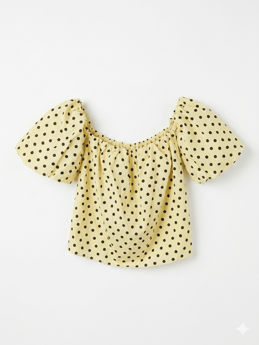 Polka Dot Puff Sleeve Top - Yellow/Brown - Kubanna