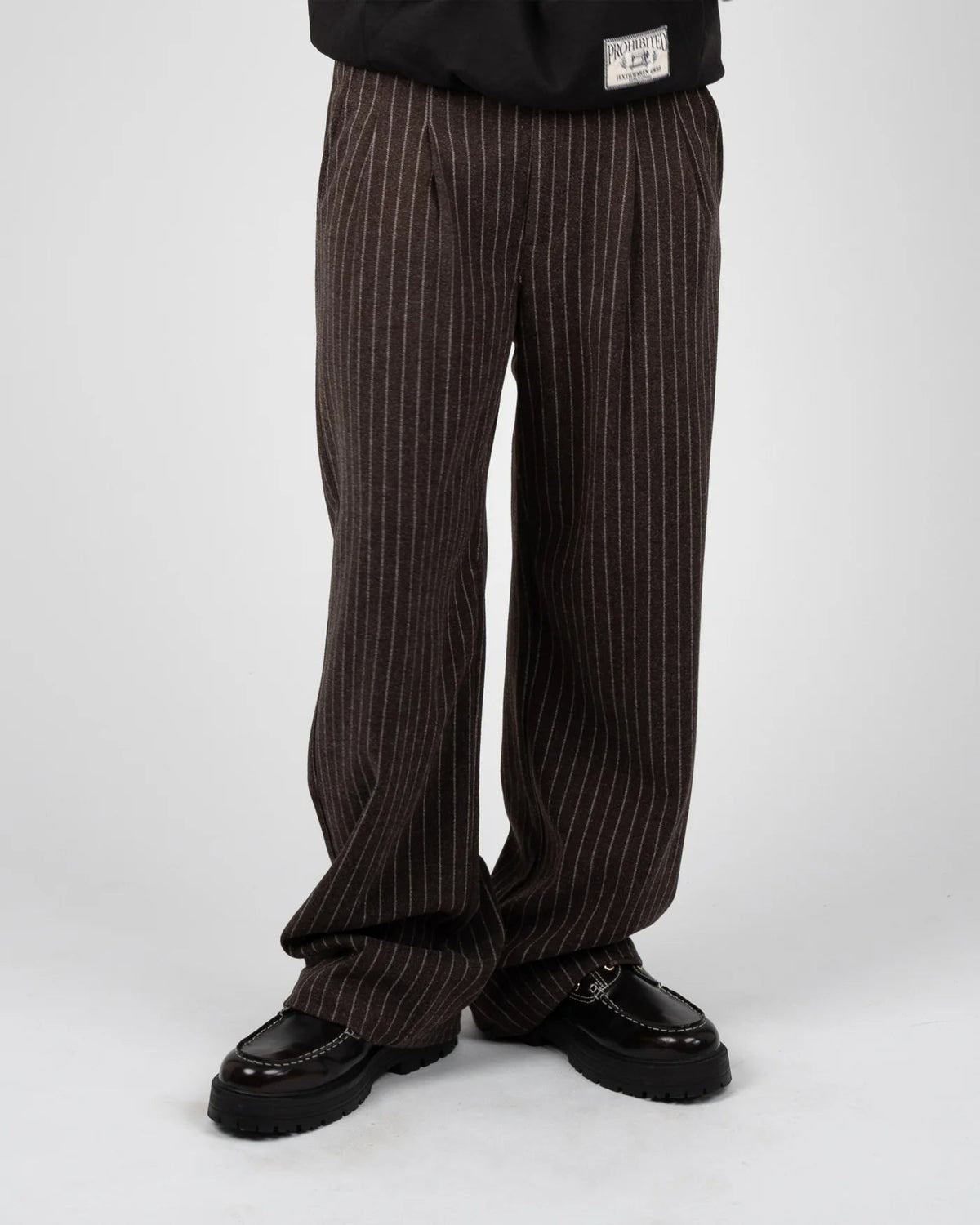 Prohibited | Revival Pinstripe Pleated Pants - Brown - Kubanna
