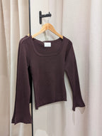 Ribbed Flare Sleeve Top – Brown - Kubanna