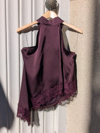 Satin Lace Halter Top – Burgundy