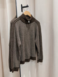 Contrast Stripe Zip Cardigan - Cool Brown/Brown