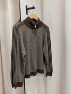 Contrast Stripe Zip Cardigan - Cool Brown/Brown