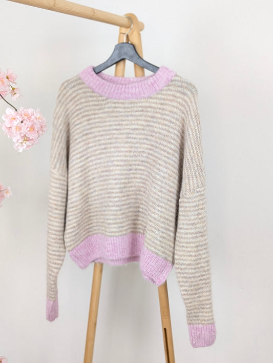 Striped sweater -  Beige/Pink