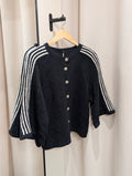 Contrast Stripe Boxy Cardigan - Dark Blue/ Off White