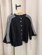 Contrast Stripe Boxy Cardigan - Dark Blue/ Off White