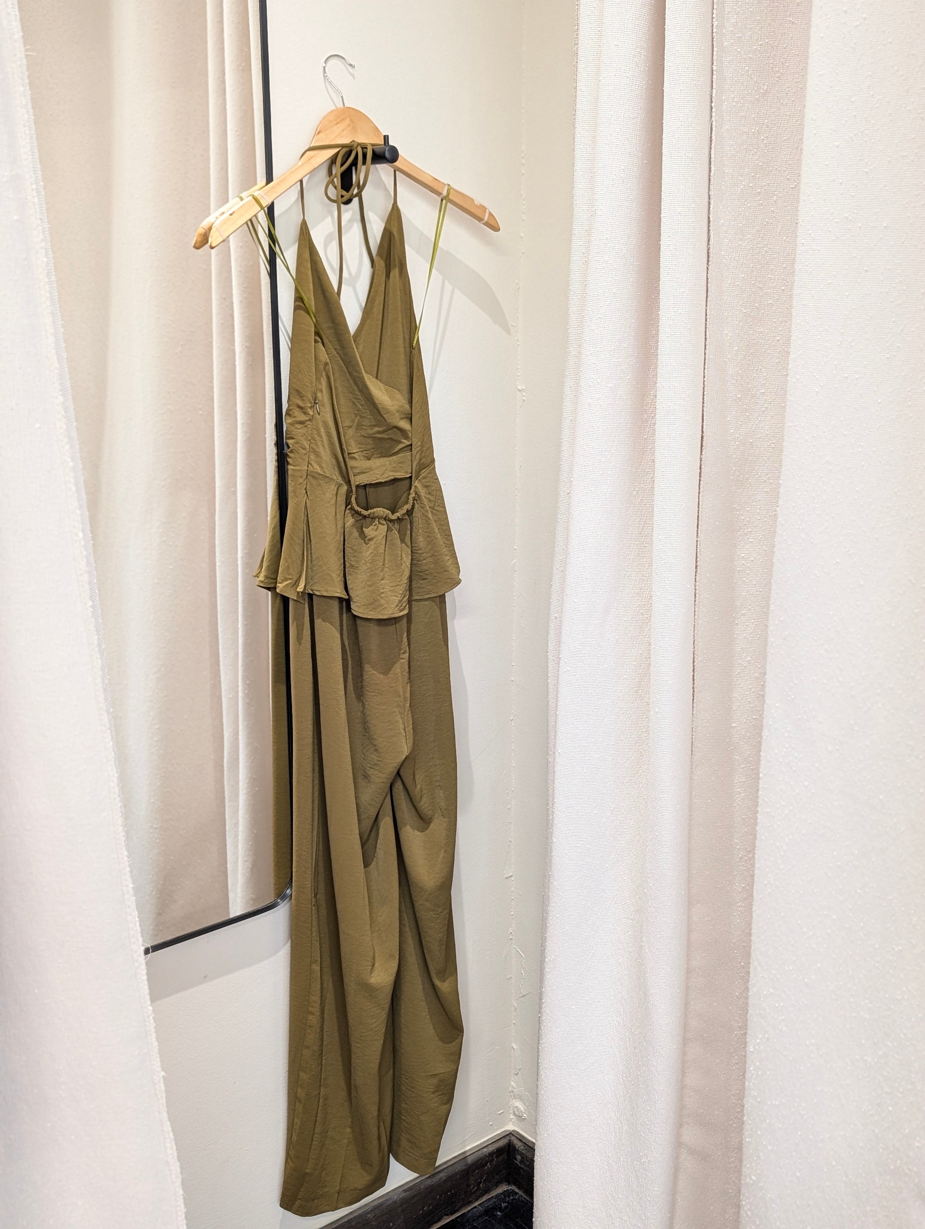 Draped Halter Wide Leg Jumpsuit - Olive