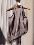 Satin Lace Halter Top – Taupe