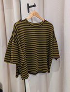 Oversized Striped Tee - Olive/Brown