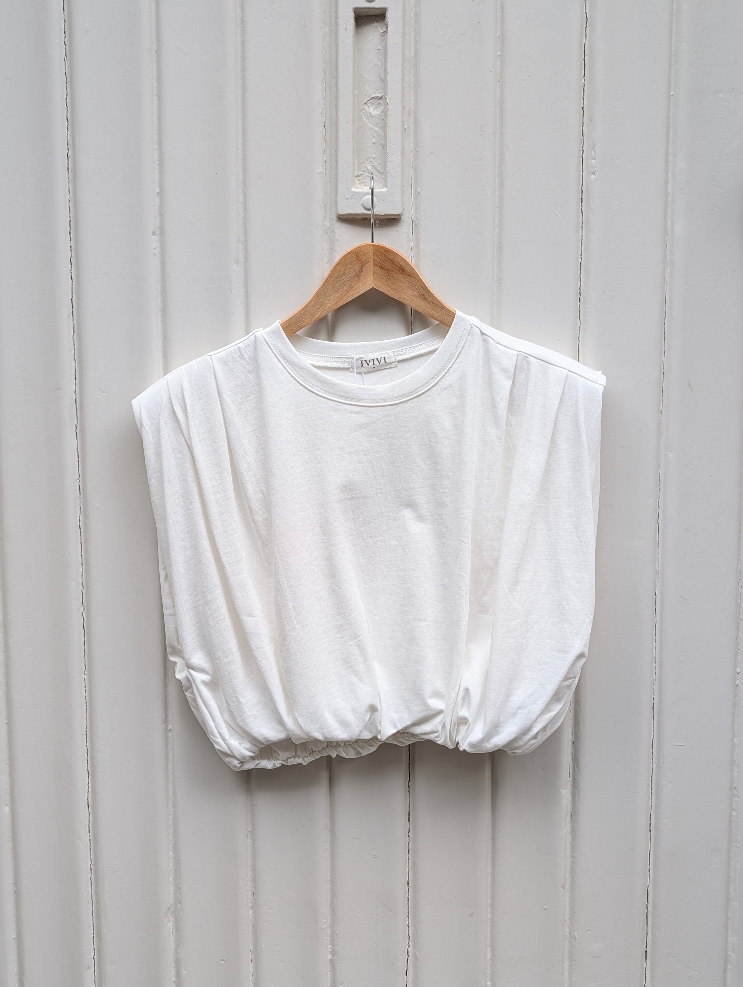 Padded Shoulder Bubble Top - White