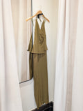 Draped Halter Wide Leg Jumpsuit - Olive