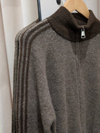 Contrast Stripe Zip Cardigan - Cool Brown/Brown