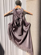 Satin Lace Halter Top – Taupe