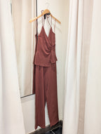Draped Halter Wide Leg Jumpsuit - Burgundy