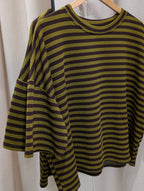 Oversized Striped Tee - Olive/Brown