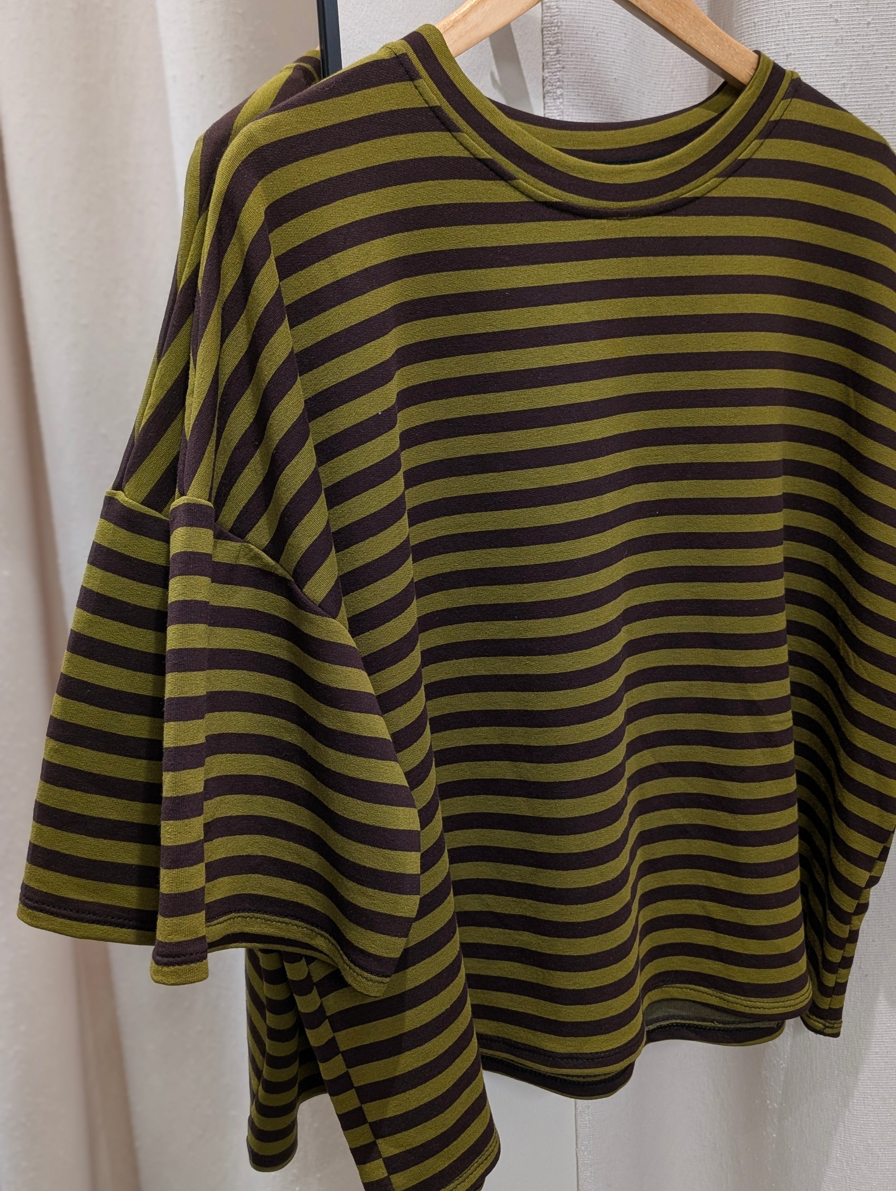 Oversized Striped Tee - Olive/Brown