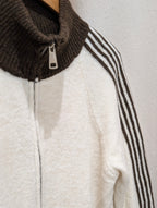 Contrast Stripe Zip Cardigan - Ecru/Brown