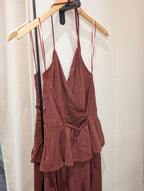 Draped Halter Wide Leg Jumpsuit - Burgundy