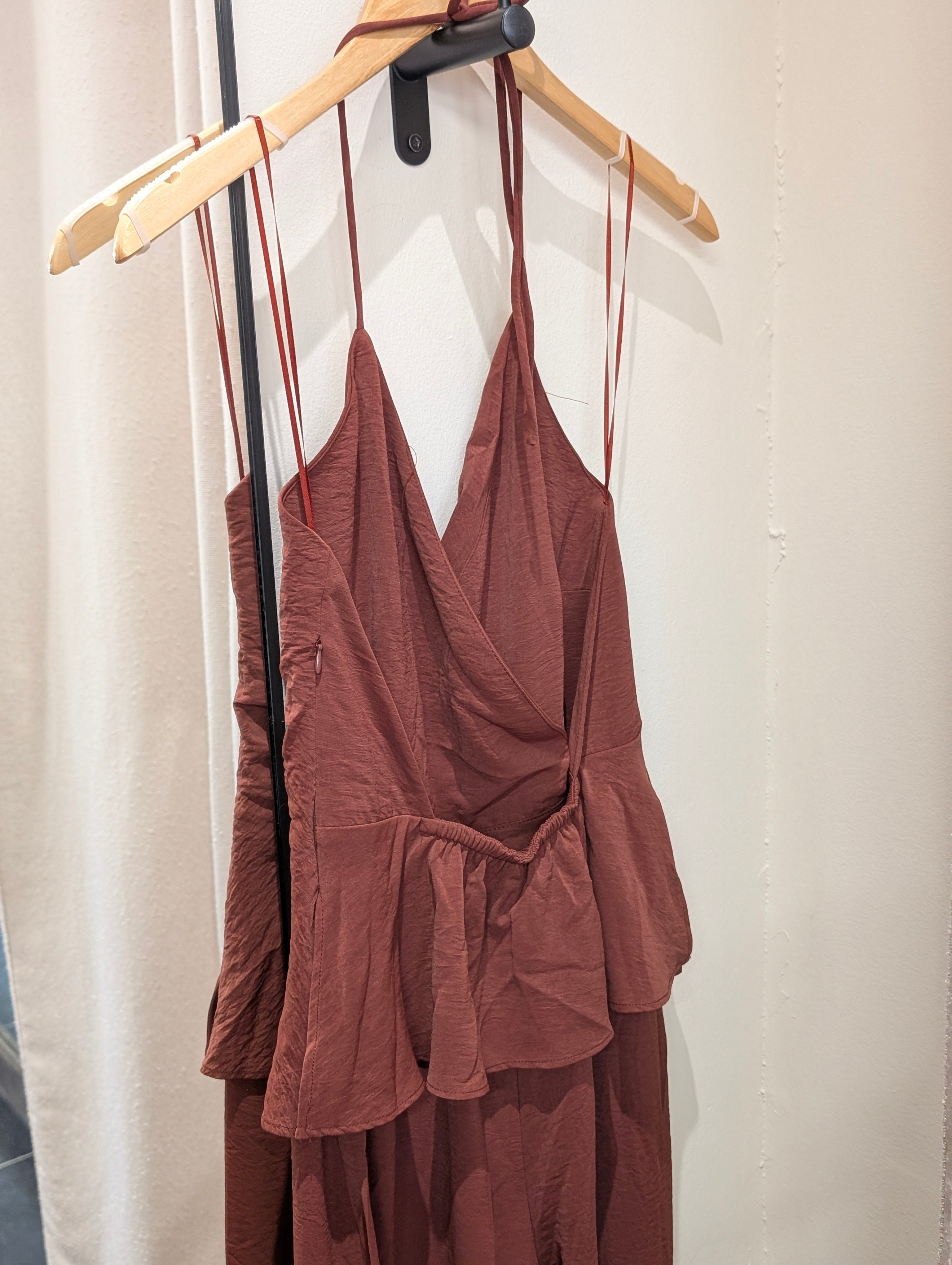 Draped Halter Wide Leg Jumpsuit - Burgundy