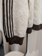 Contrast Stripe Zip Cardigan - Ecru/Brown