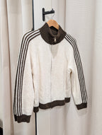 Contrast Stripe Zip Cardigan - Ecru/Brown