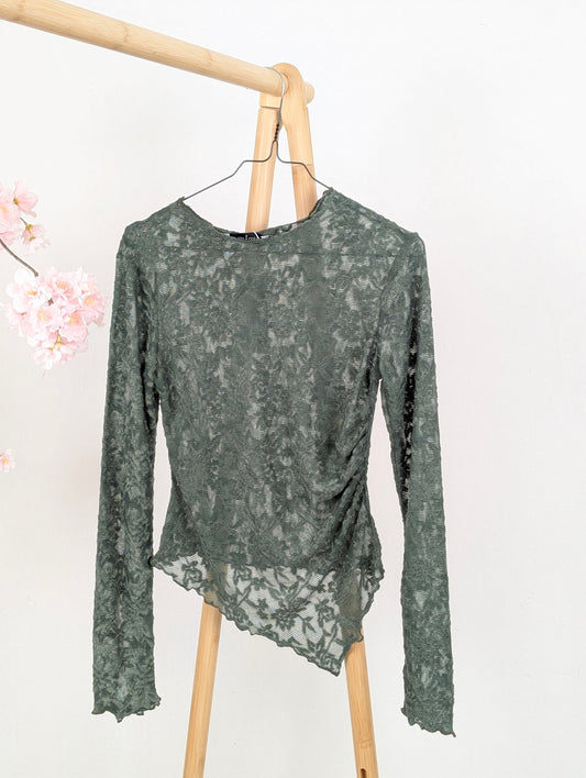 Khaki green Lace Elegance Top -