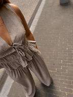 Crinkle Gilet & Wide Leg Set - Taupe
