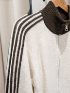 Contrast Stripe Zip Cardigan - Ecru/Brown