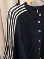 Contrast Stripe Boxy Cardigan - Dark Blue/ Off White
