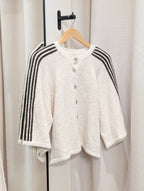 Contrast Stripe Boxy Cardigan - Ecru/Brown