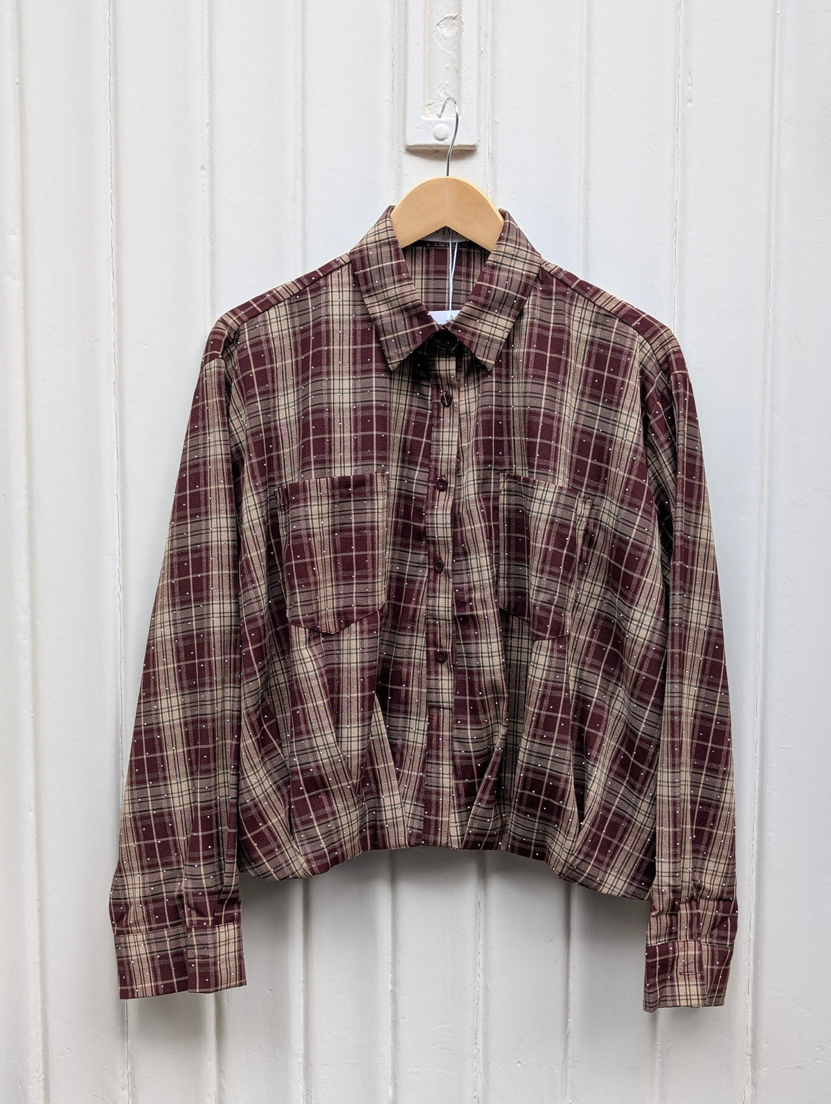 Rose Checkered Sparkle Blouse - Brown - Kubanna