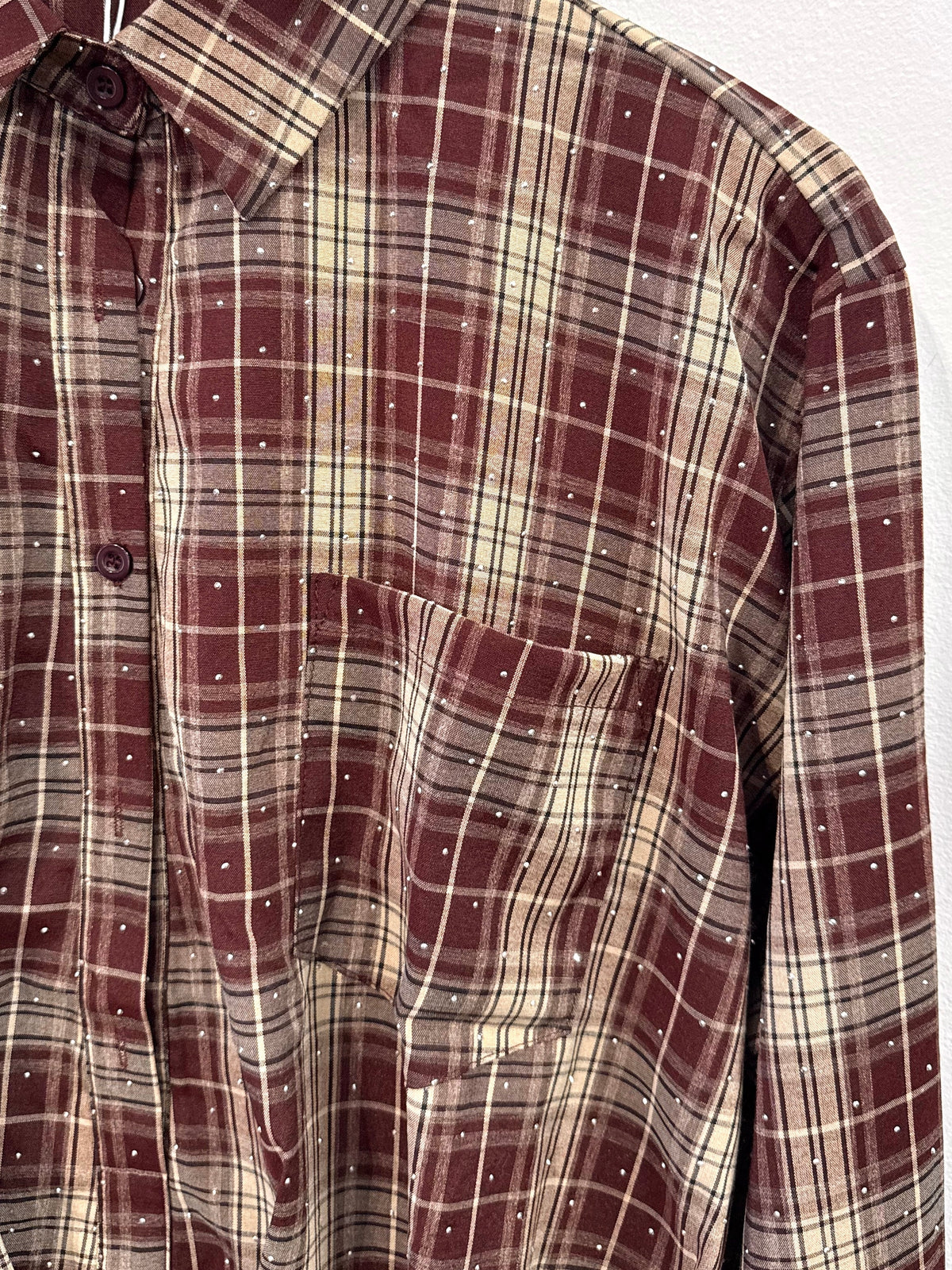 Rose Checkered Sparkle Blouse - Brown - Kubanna