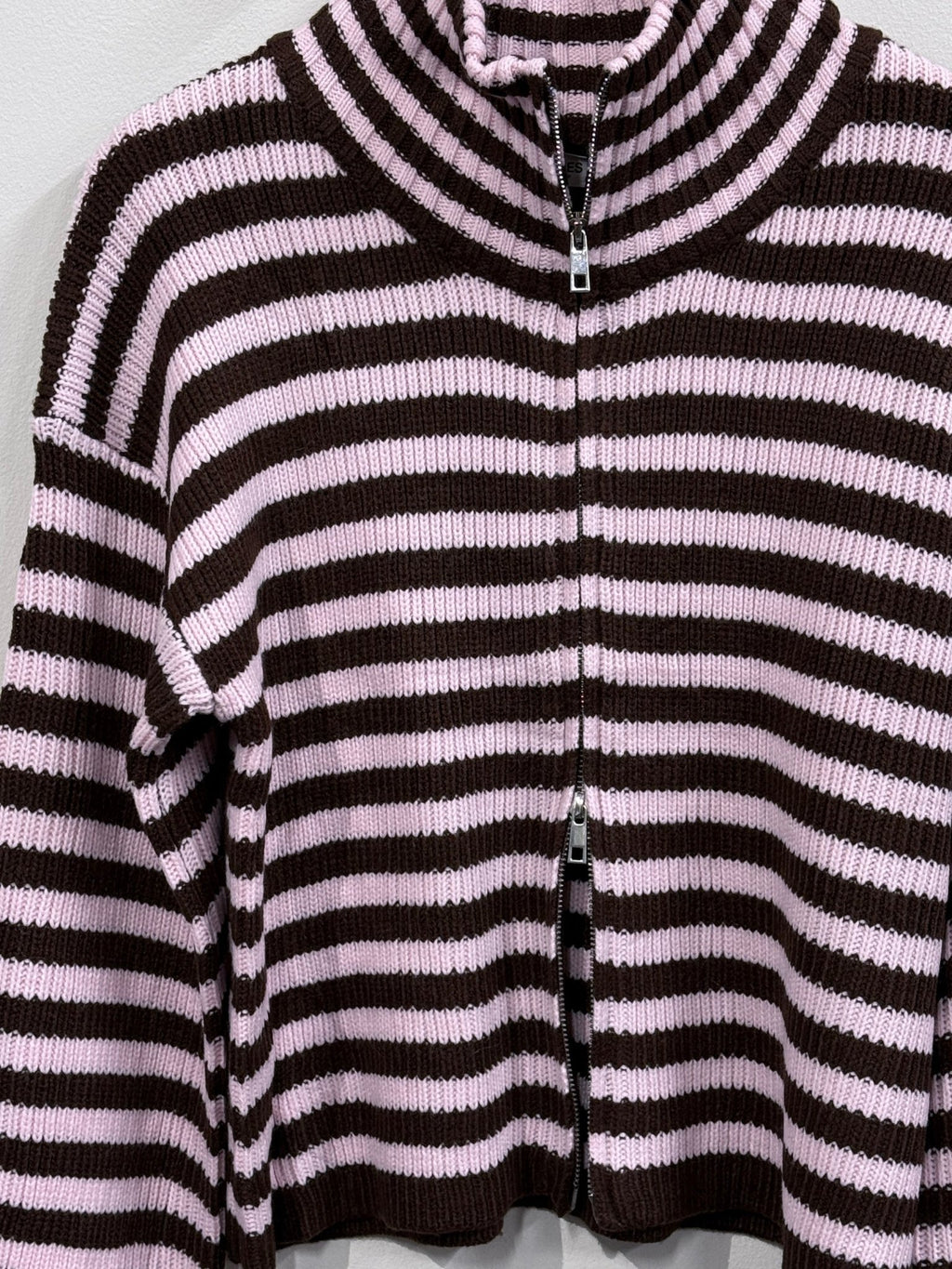 Rosie Striped Knitted Zip - Up Vest - Brown/Pink - Kubanna