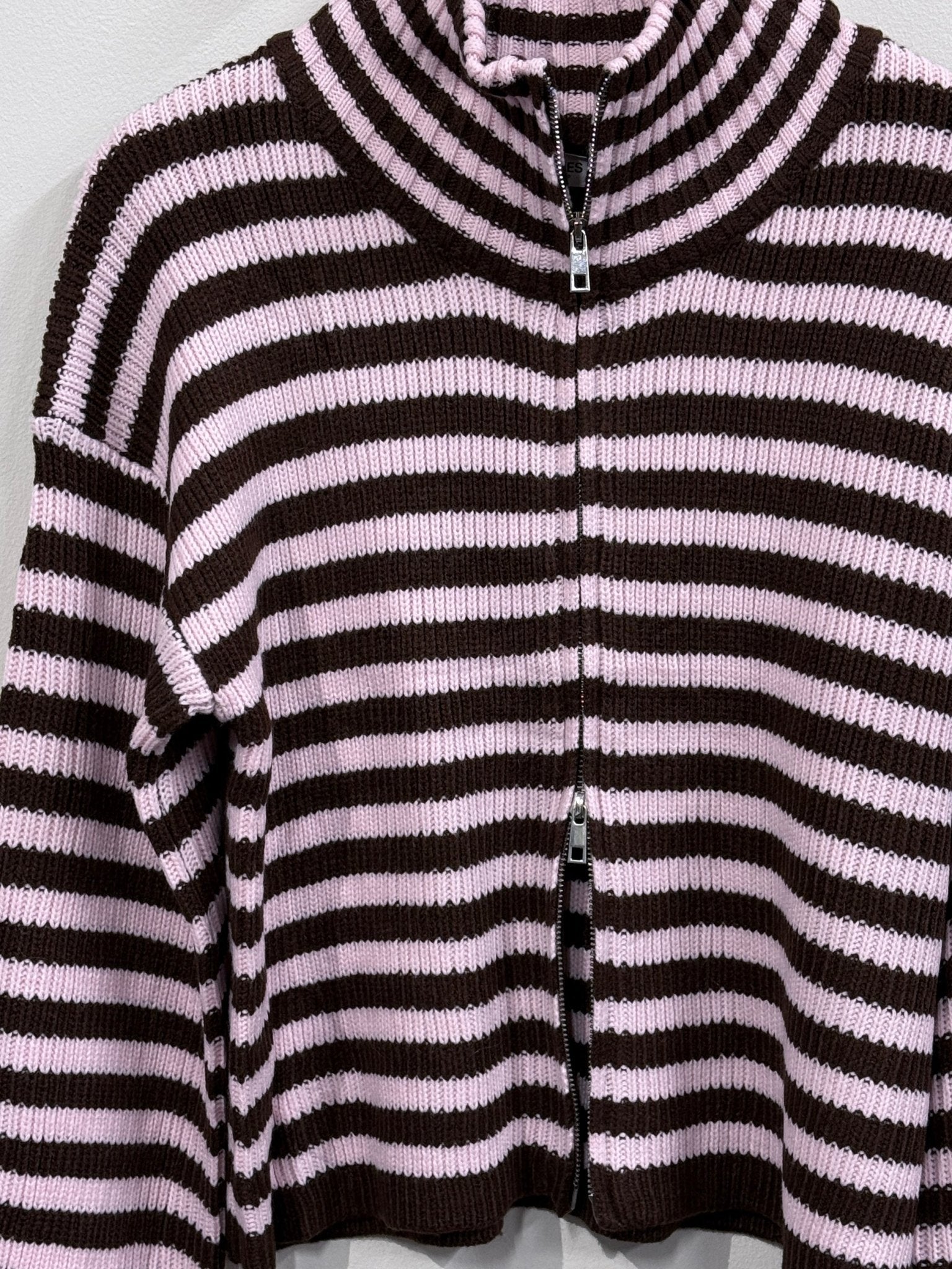 Rosie Striped Knitted Zip - Up Vest - Brown/Pink - Kubanna