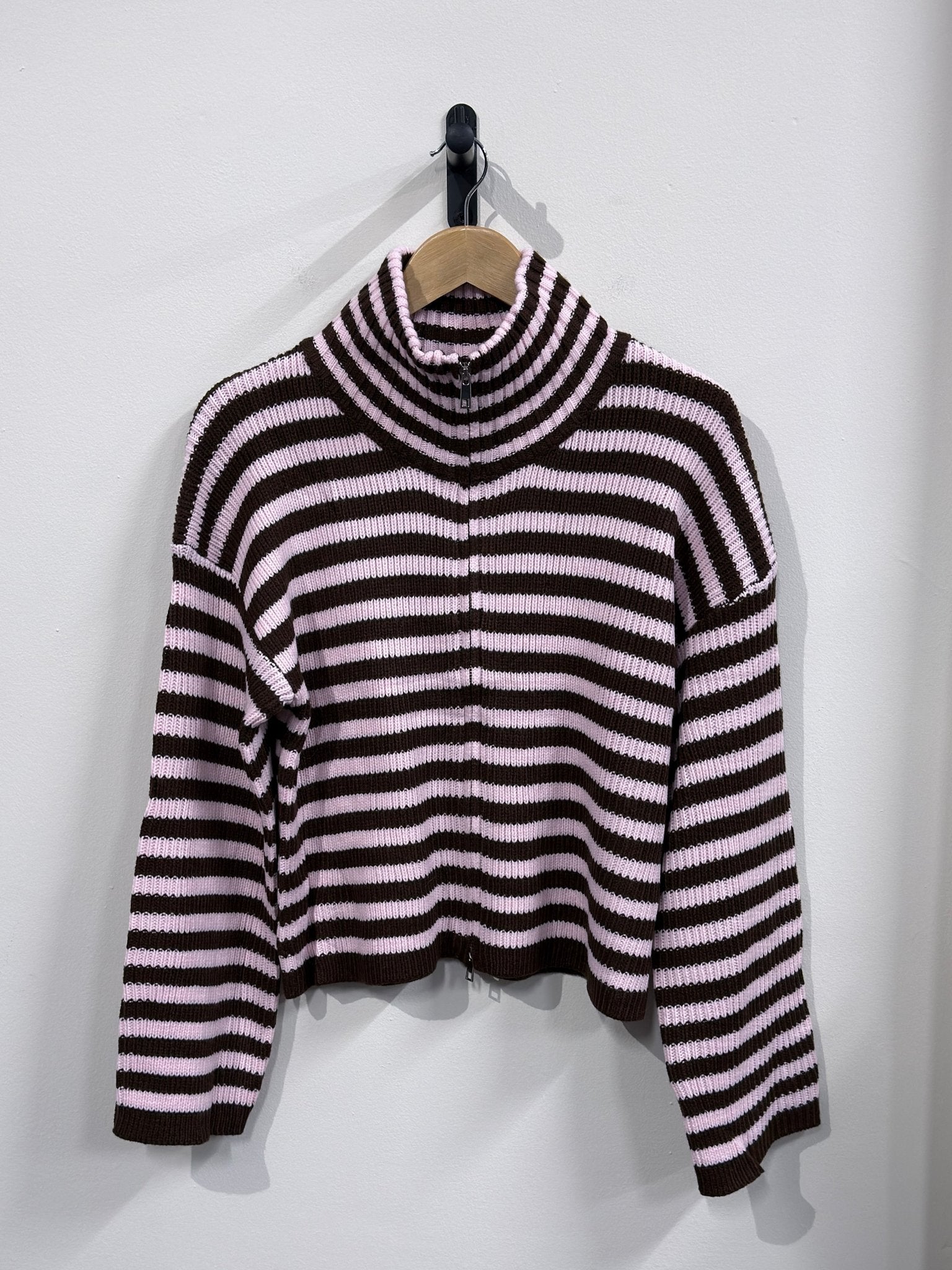 Rosie Striped Knitted Zip - Up Vest - Brown/Pink - Kubanna