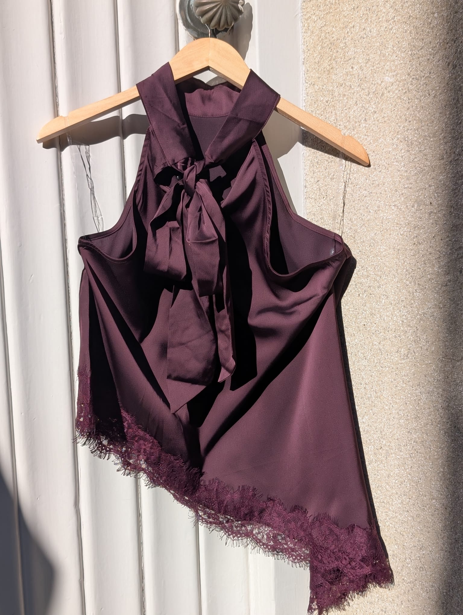 Satin Lace Halter Top – Burgundy - Kubanna
