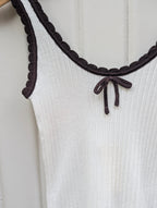 Scalloped Bow Tank Top - White - Kubanna