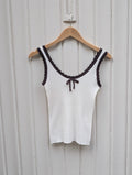 Scalloped Bow Tank Top - White - Kubanna