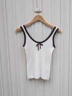 Scalloped Bow Tank Top - White - Kubanna