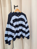 Single Button Striped Cardigan – Navy/Blue - Kubanna