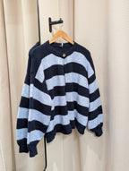 Single Button Striped Cardigan – Navy/Blue - Kubanna