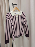 Striped Polo Knit – Blush & Burgundy - Kubanna